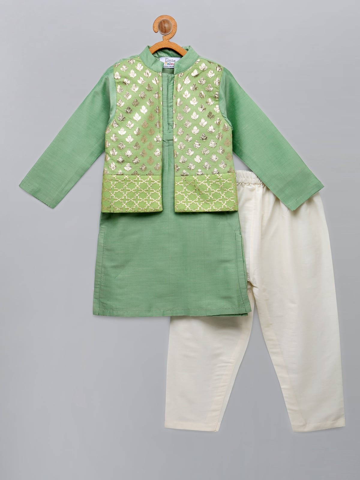 PASTEL GREEN  KURTA WITH ATTACHED JACKET AND PYJAMA