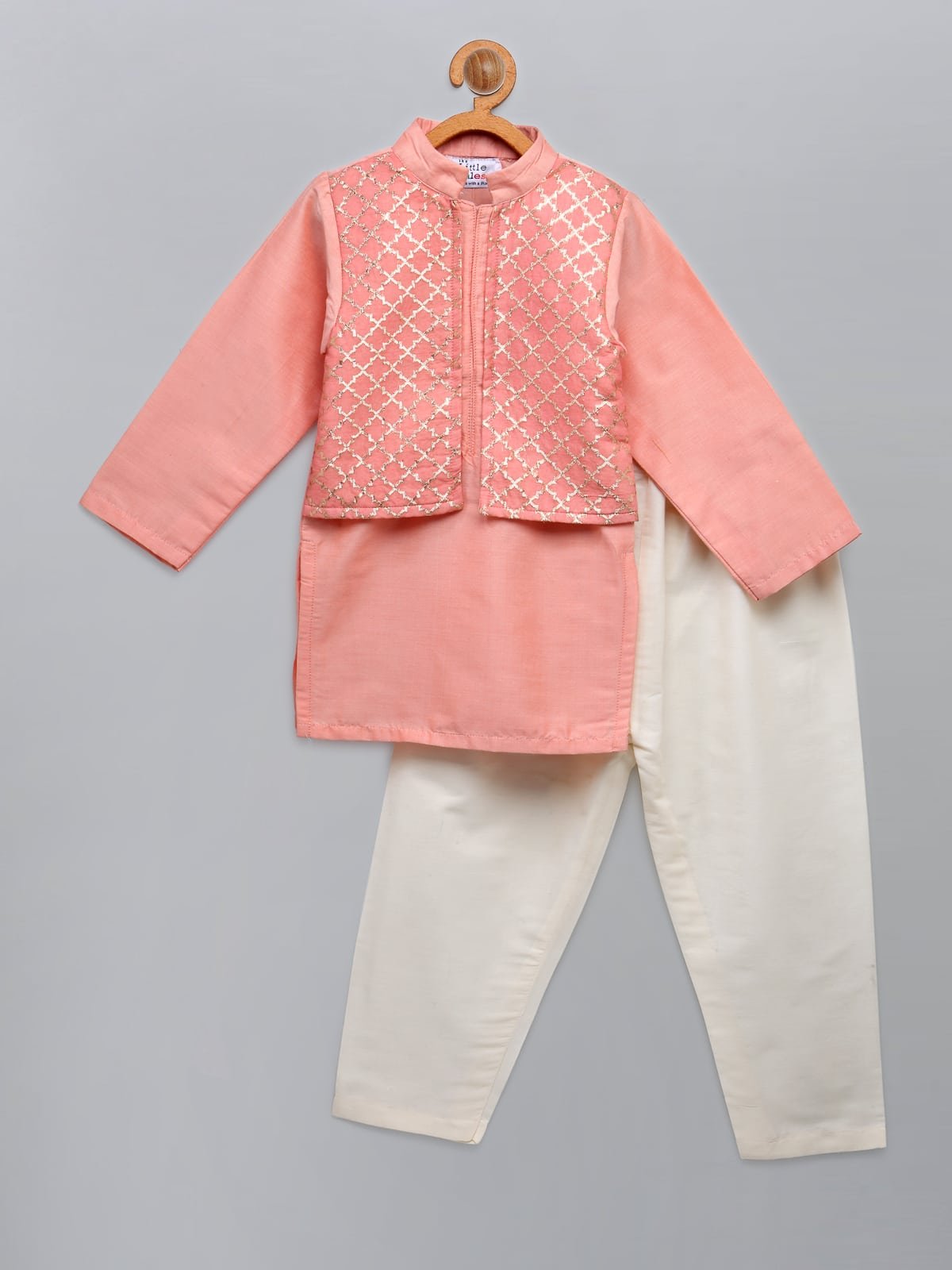 PATEL PEACH  KURTA WITH ATTACHED JACKET AND PYJAMA