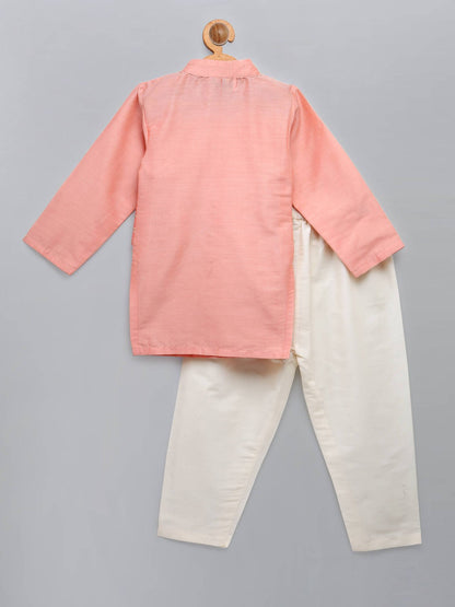 PATEL PEACH  KURTA WITH ATTACHED JACKET AND PYJAMA