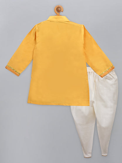 MUSTARD GANPATI EMBROIDERED KURTA DHOTI  SET