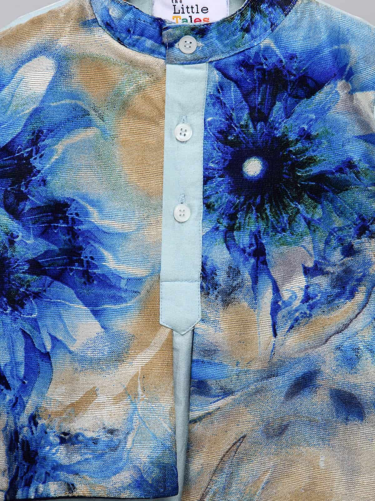 PASTEL BLUE KURTA WITH PRINTED JACKET ATTACHED KURTA PYJAMA