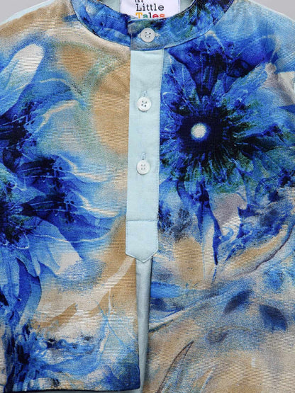 PASTEL BLUE KURTA WITH PRINTED JACKET ATTACHED KURTA PYJAMA