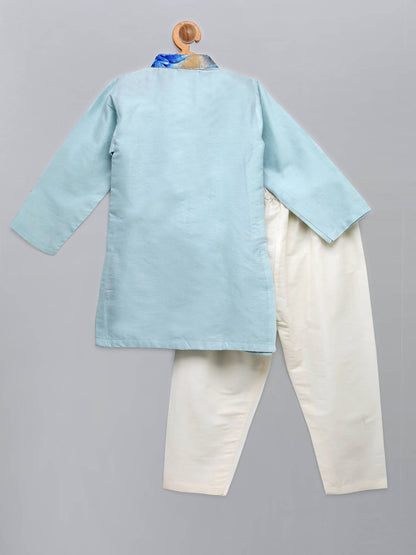 PASTEL BLUE KURTA WITH PRINTED JACKET ATTACHED KURTA PYJAMA