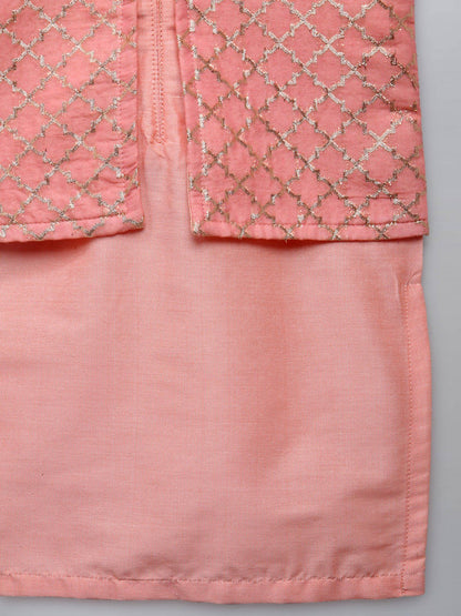 PATEL PEACH  KURTA WITH ATTACHED JACKET AND PYJAMA