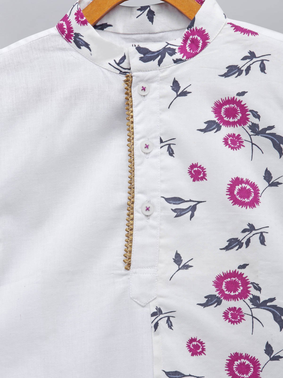 WHITE PRINTED LAYERED KURTA WITH PYJAMA