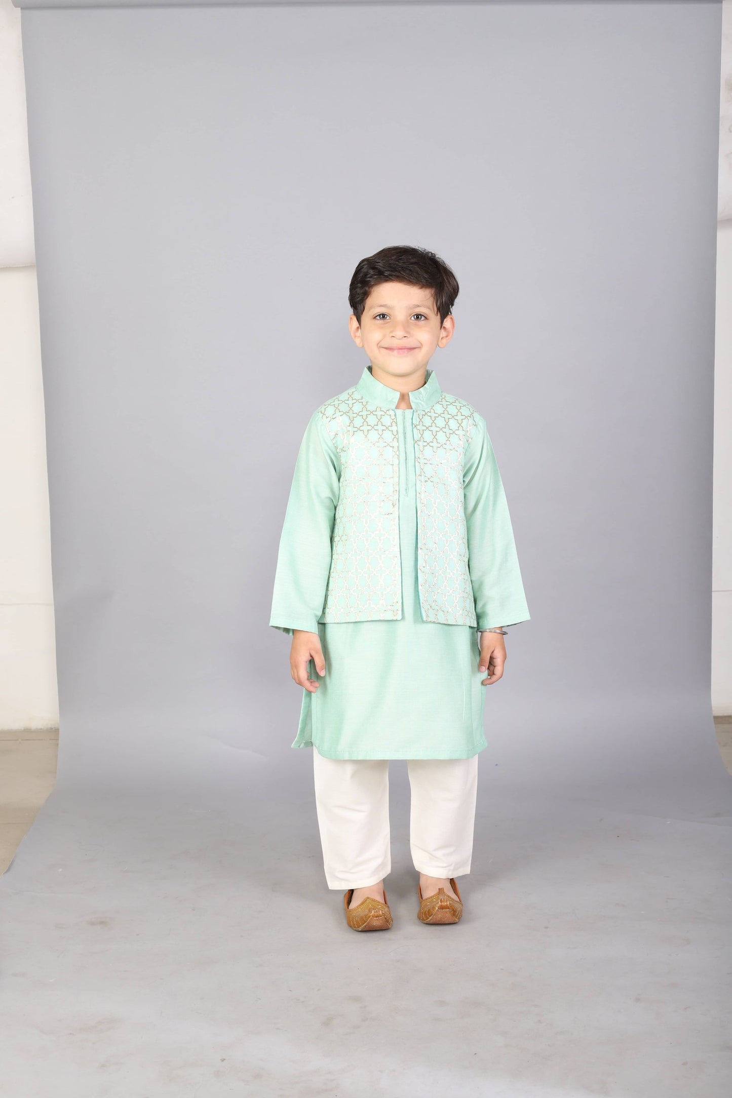 PASTEL GREEN KURTA WITH ATTACHED JACKET AND PYJAMA