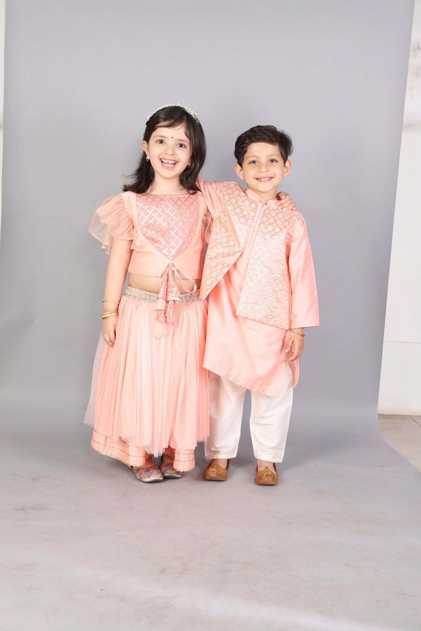 PATEL PEACH  KURTA WITH ATTACHED JACKET AND PYJAMA