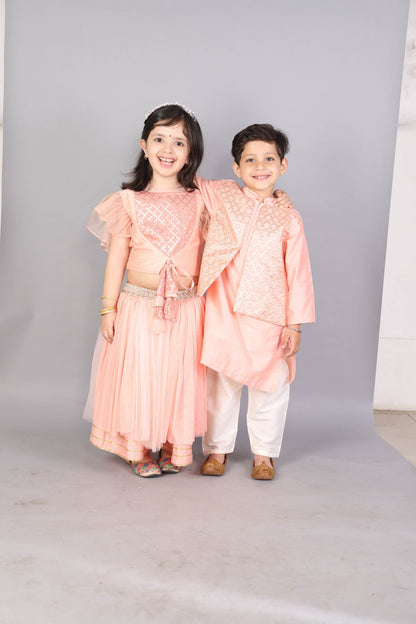 PATEL PEACH  KURTA WITH ATTACHED JACKET AND PYJAMA