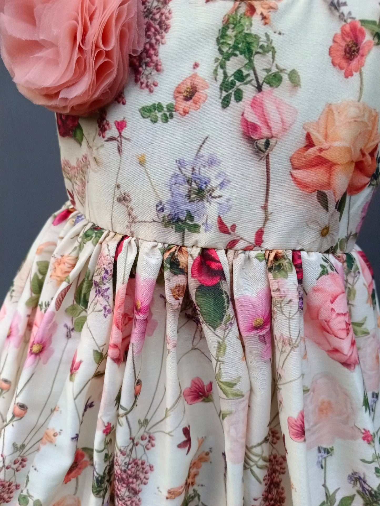 MULTICOLOR PRINTED OFF WHITE FLORAL DRESS