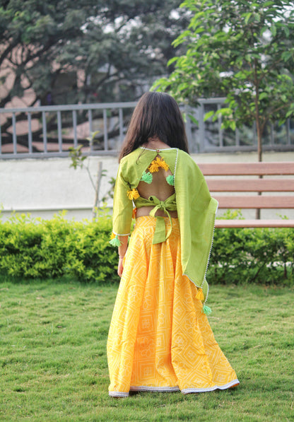 Yellow Bandhani Gotapatti Lehenga Set