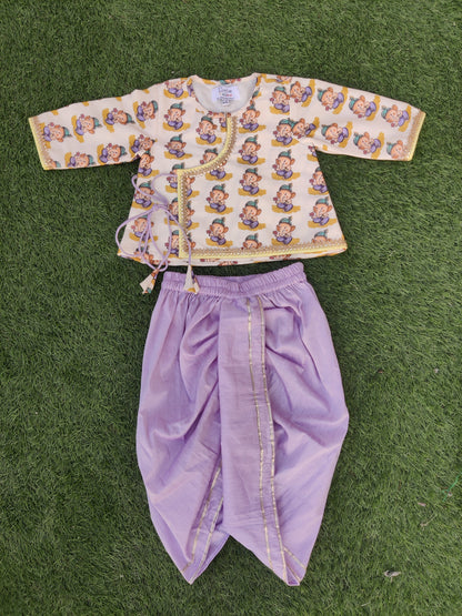 PURPLE COLOR /GANESH PRINT KURTA DHOTI SET