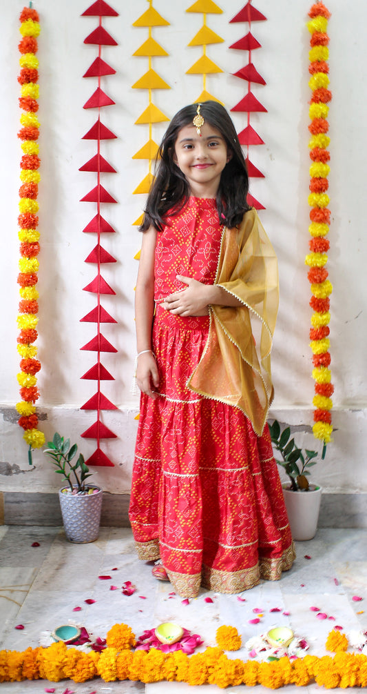 Red Bandhani Gotapatti Lehenga Set