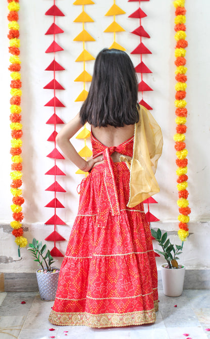 Red Bandhani Gotapatti Lehenga Set