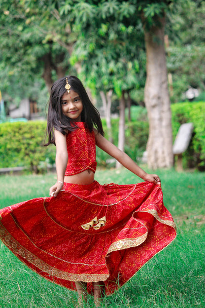 Red Bandhani Gotapatti Lehenga Set