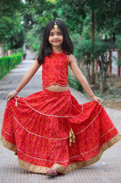 Red Bandhani Gotapatti Lehenga Set