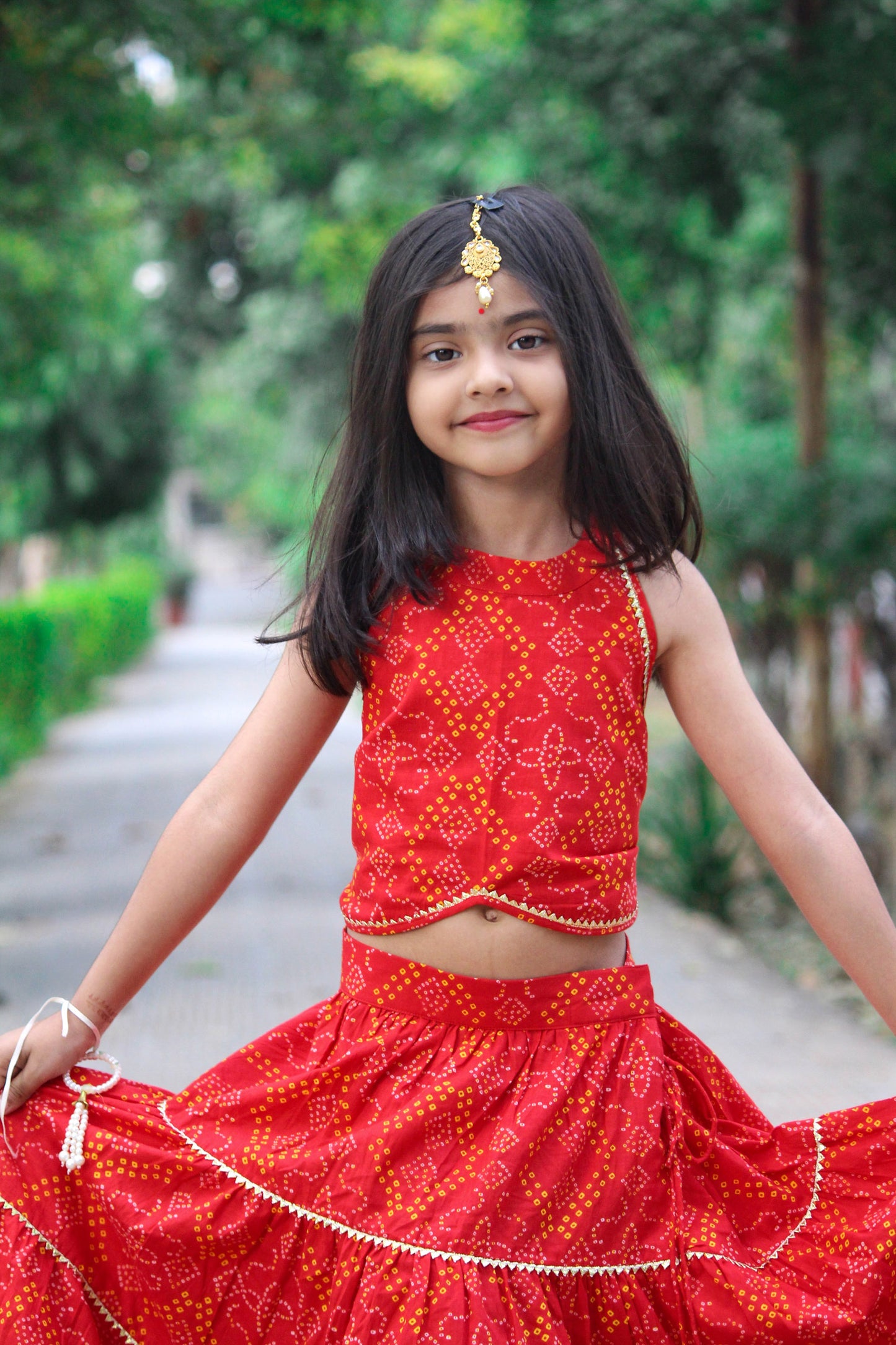 Red Bandhani Gotapatti Lehenga Set