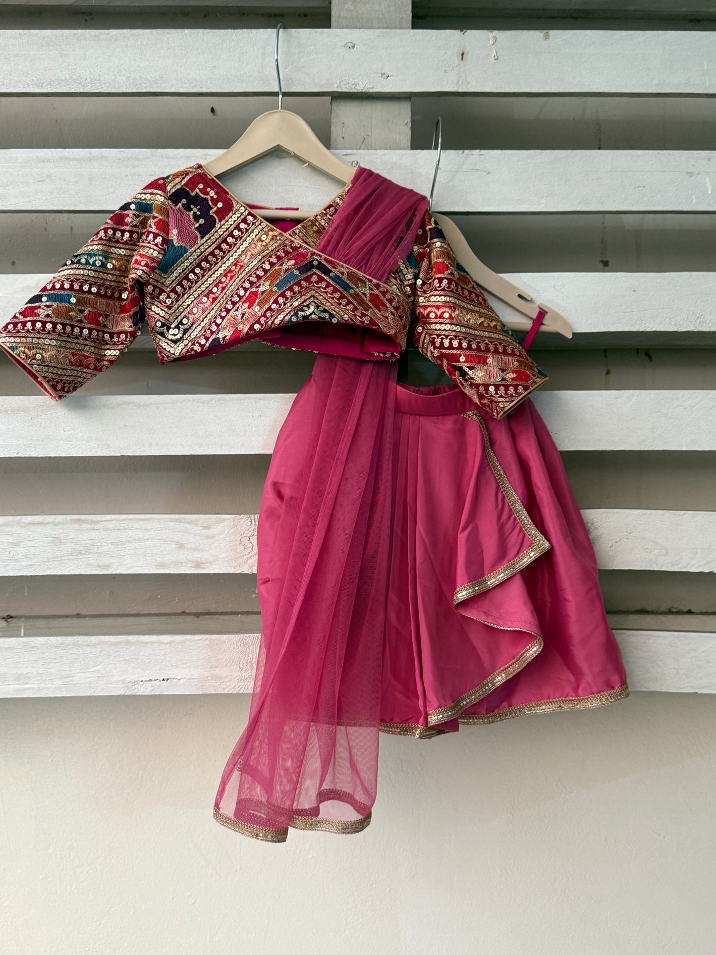 PINK LUNGI SKIRT EMBROIDERY SET