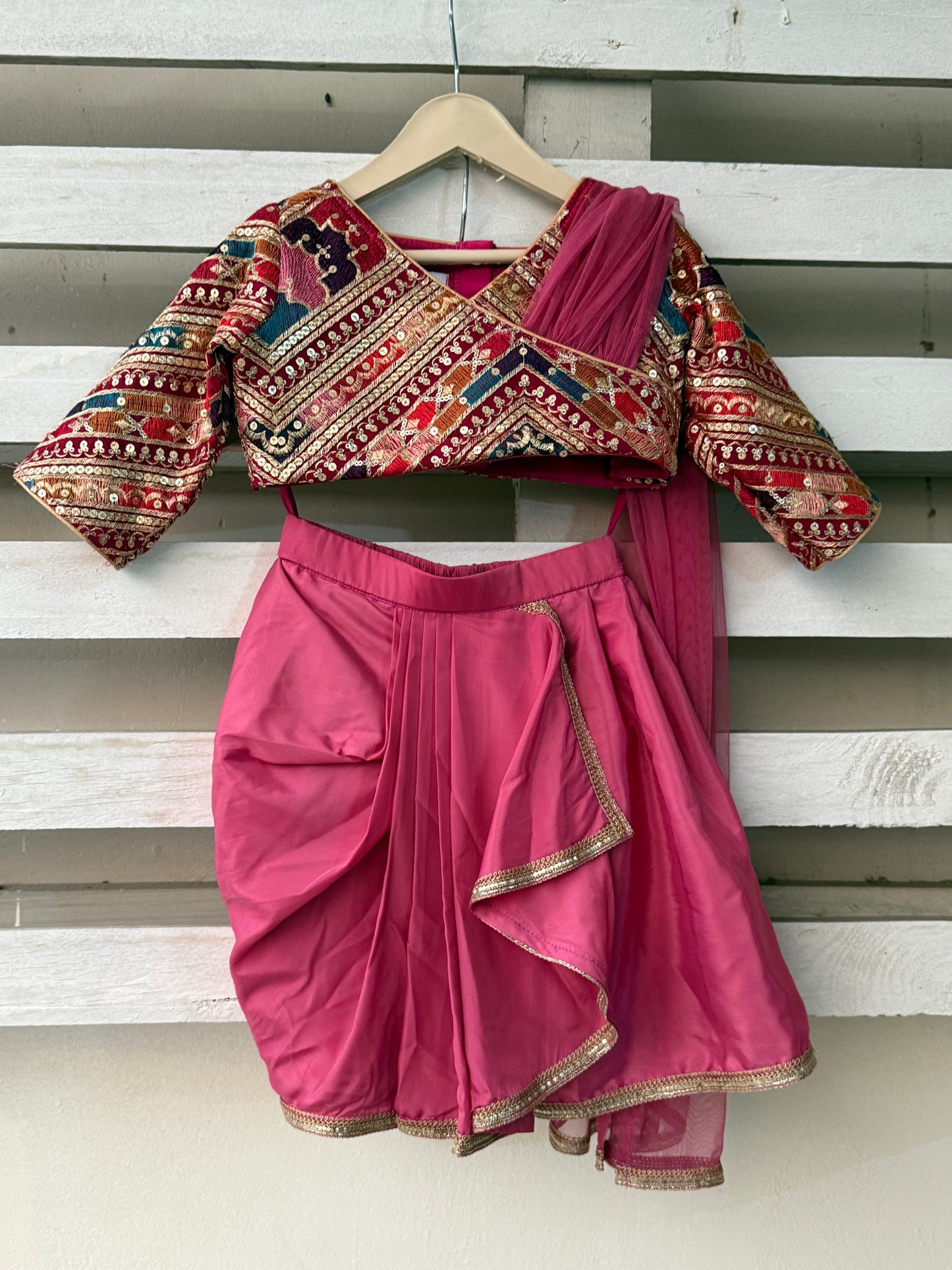 PINK LUNGI SKIRT EMBROIDERY SET