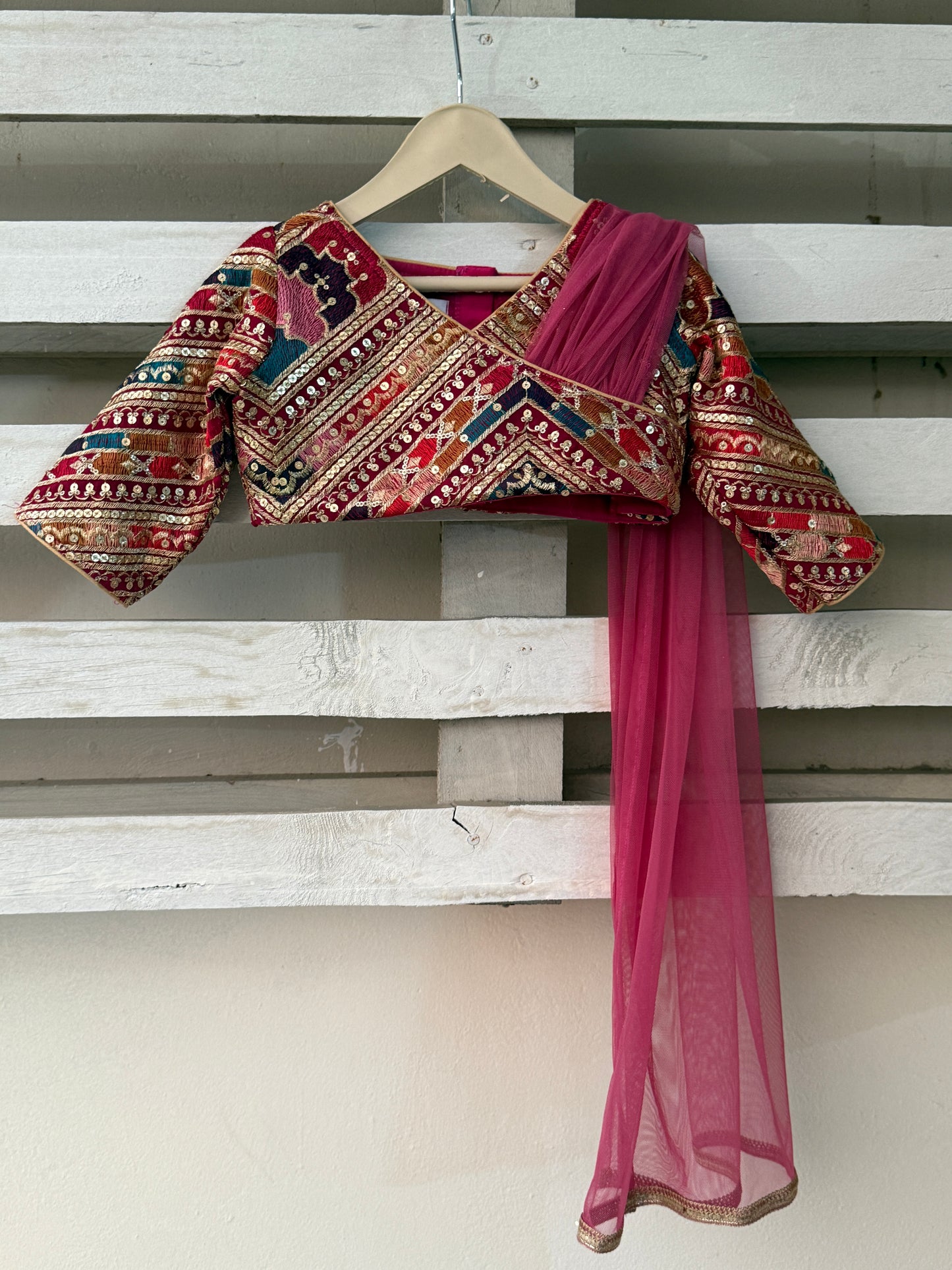 PINK LUNGI SKIRT EMBROIDERY SET