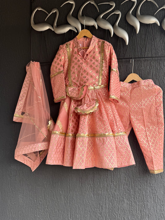 Peach chanderi anarkali set