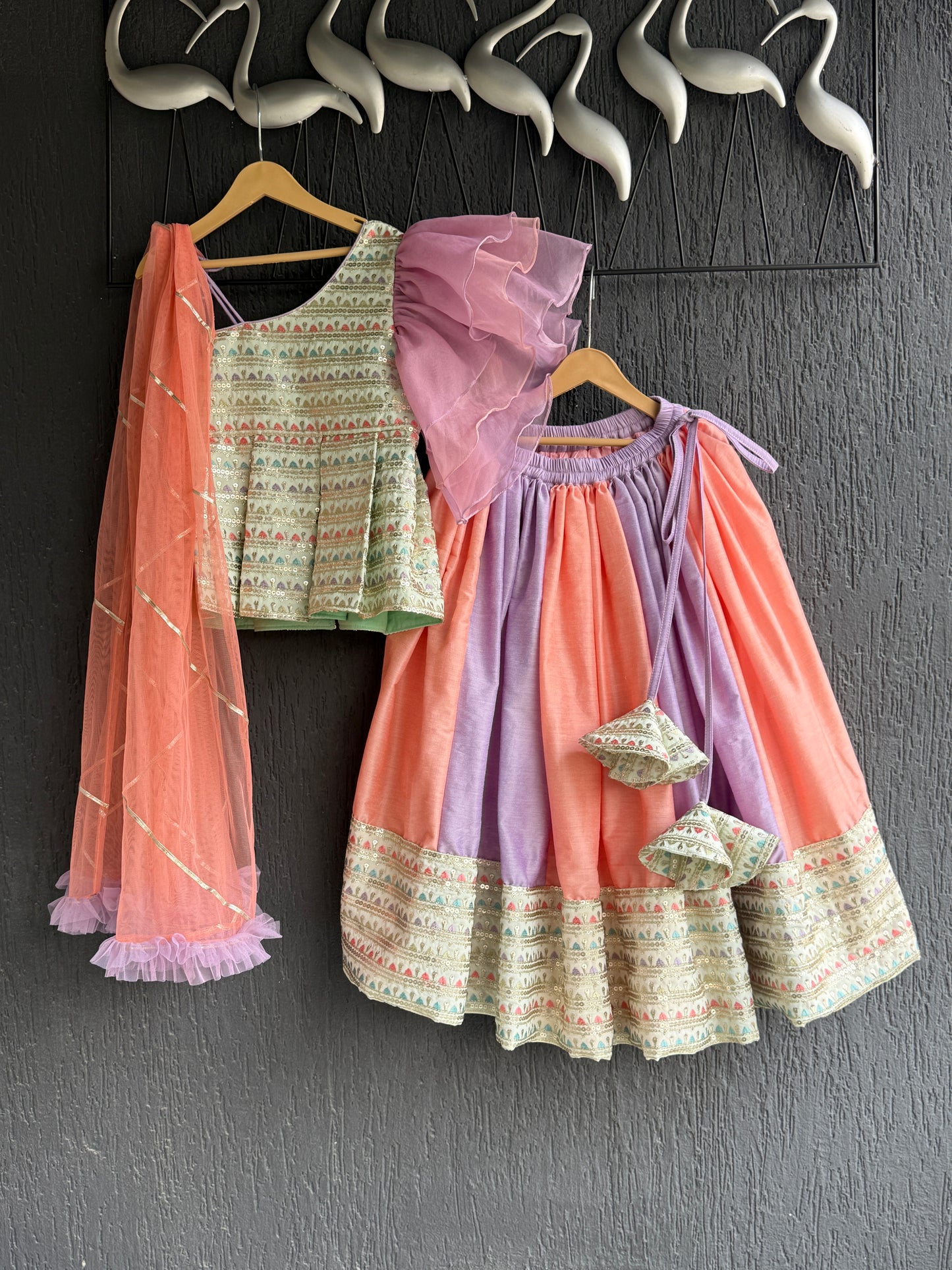 PEACH AND PURPLE EMB LEHENGA SET