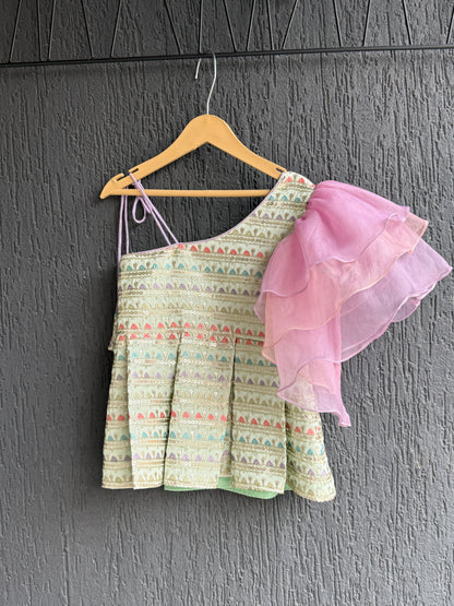 PEACH AND PURPLE EMB LEHENGA SET