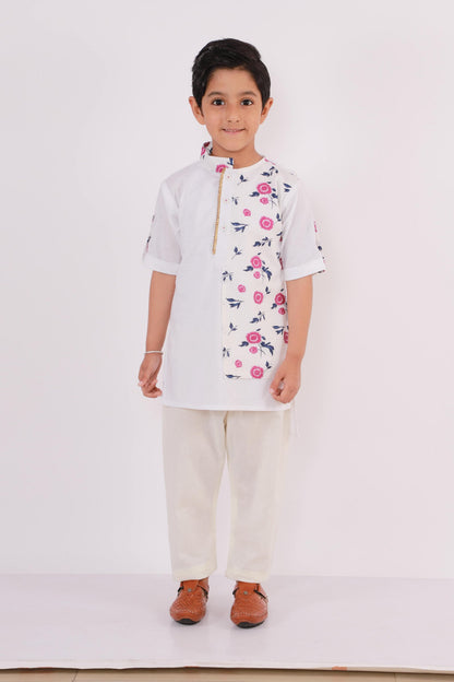 WHITE PRINTED LAYERED KURTA WITH PYJAMA