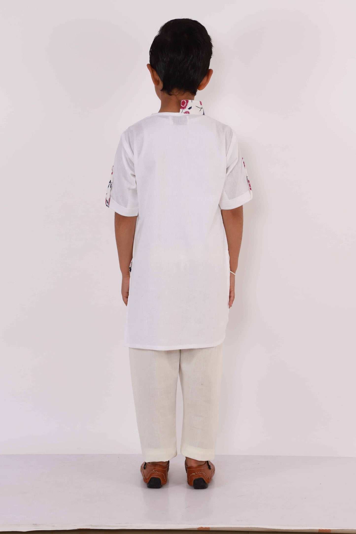 WHITE PRINTED LAYERED KURTA WITH PYJAMA