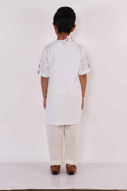 WHITE PRINTED LAYERED KURTA WITH PYJAMA