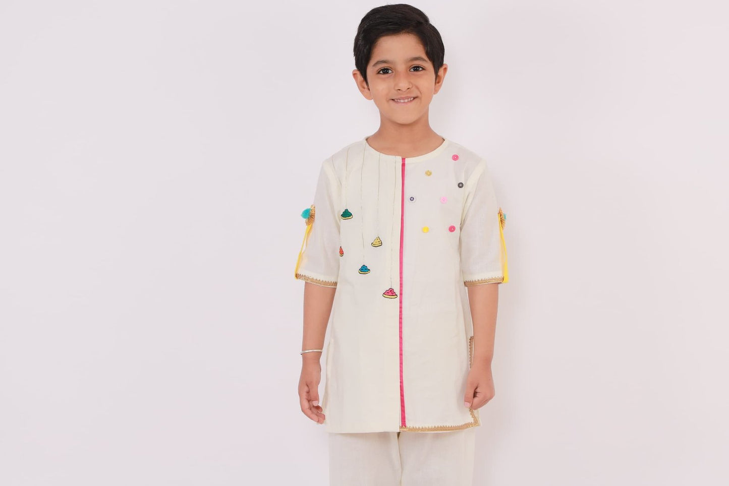 OFF WHITE GULAL HOLI EMBROIDERED  KURTA PYJAMA SET