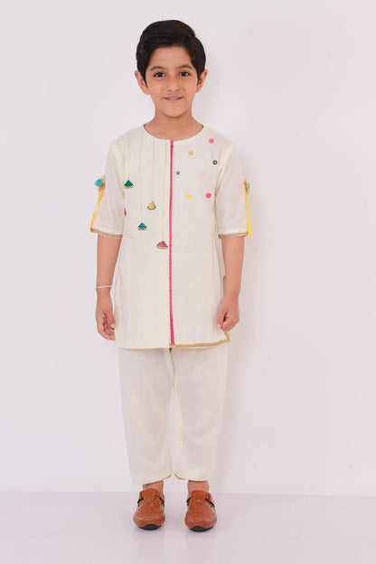 OFF WHITE GULAL HOLI EMBROIDERED  KURTA PYJAMA SET