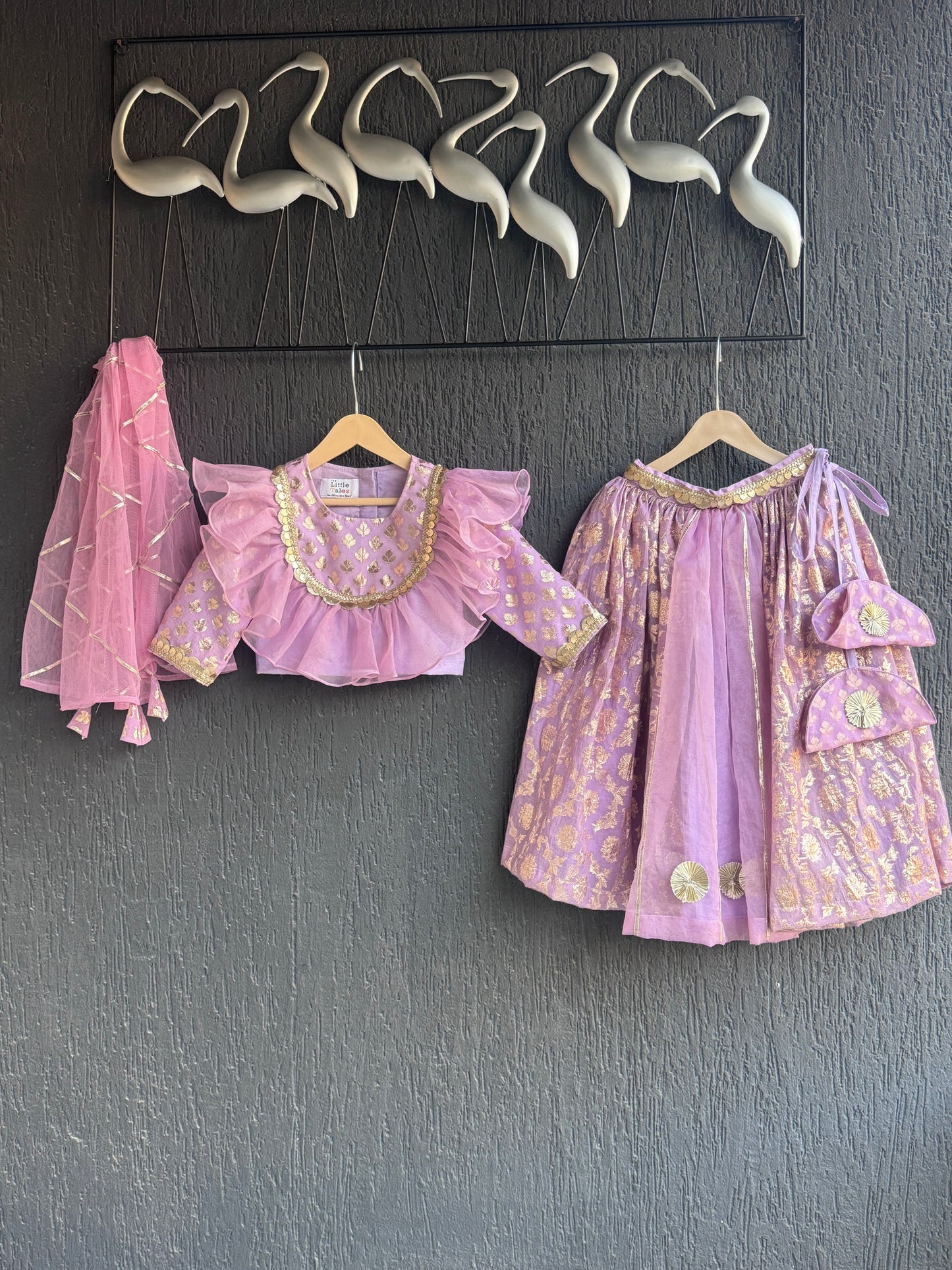 LAVENDAR  ORGANZA FRILLY  CHANDERI LEHNGA SET AND DUPPATA