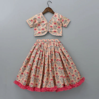 FLORAL PRINTED CROP TOP WITH LEHENGA AND NET DUPATTA