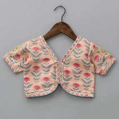 FLORAL PRINTED CROP TOP WITH LEHENGA AND NET DUPATTA