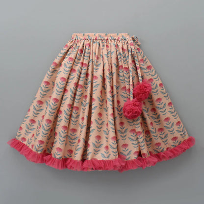 FLORAL PRINTED CROP TOP WITH LEHENGA AND NET DUPATTA