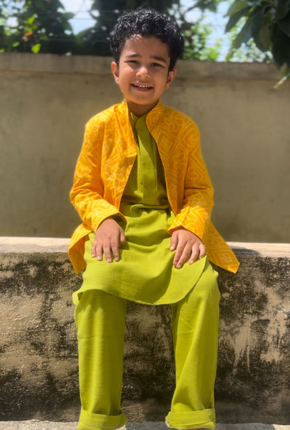 Vibrant Yellow Bandhani Achkan Set