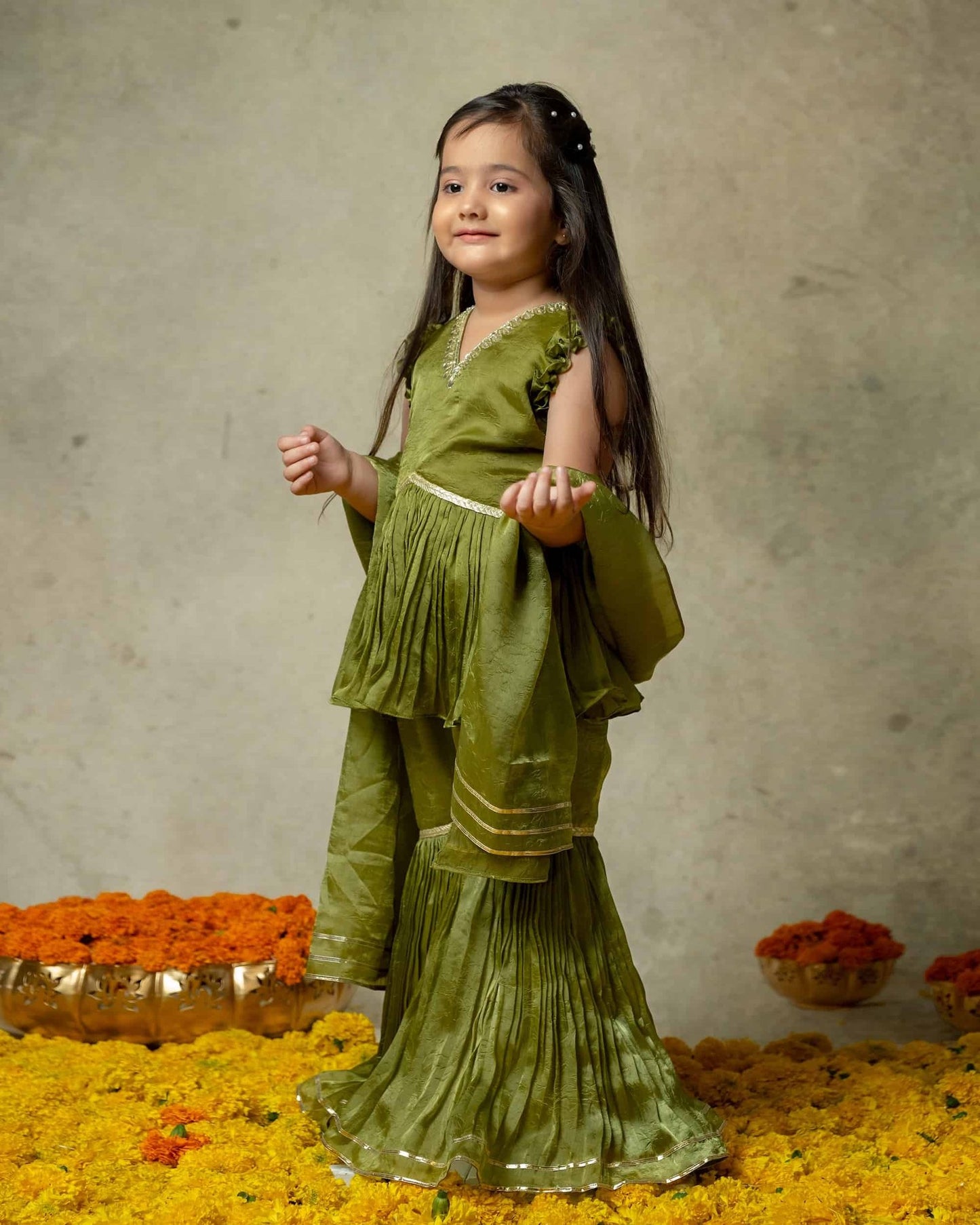 OLIVE GREEN SHARARA SET