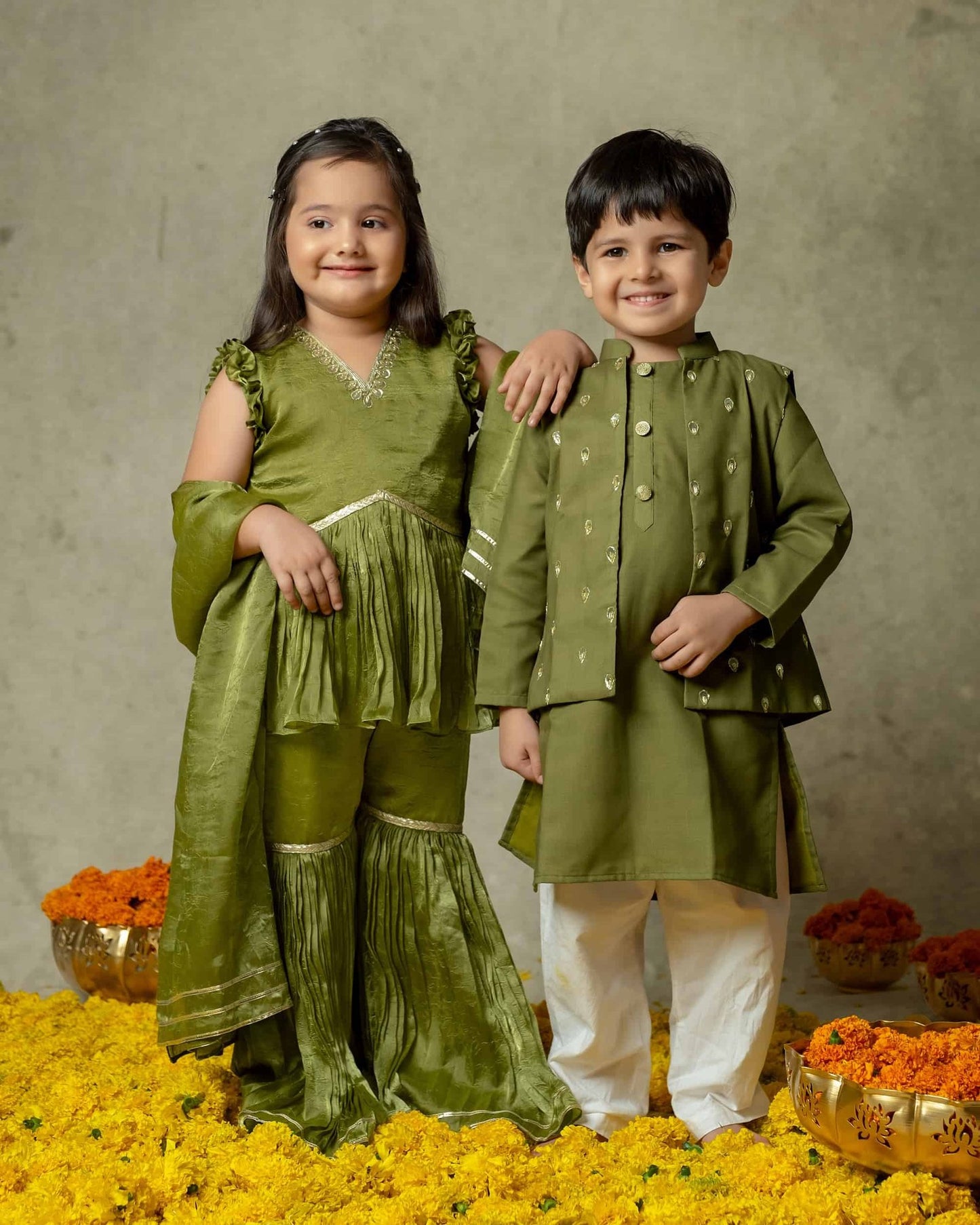 OLIVE GREEN SHARARA SET