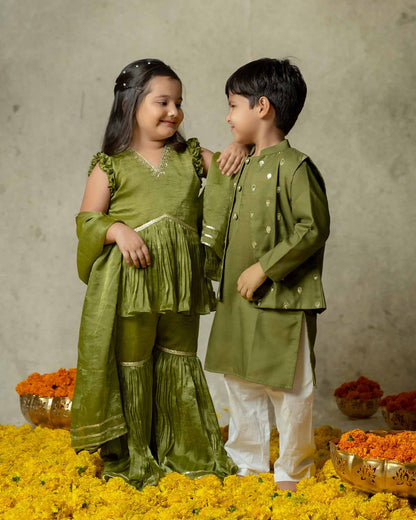 OLIVE GREEN SHARARA SET