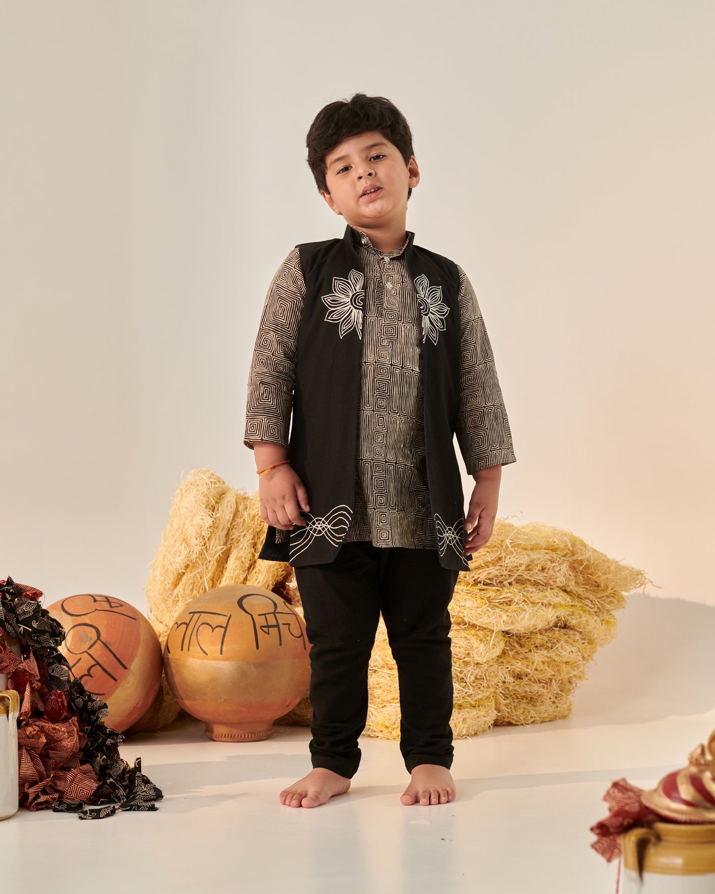 BOY FLORAL EMBROIDERED BANDI SET