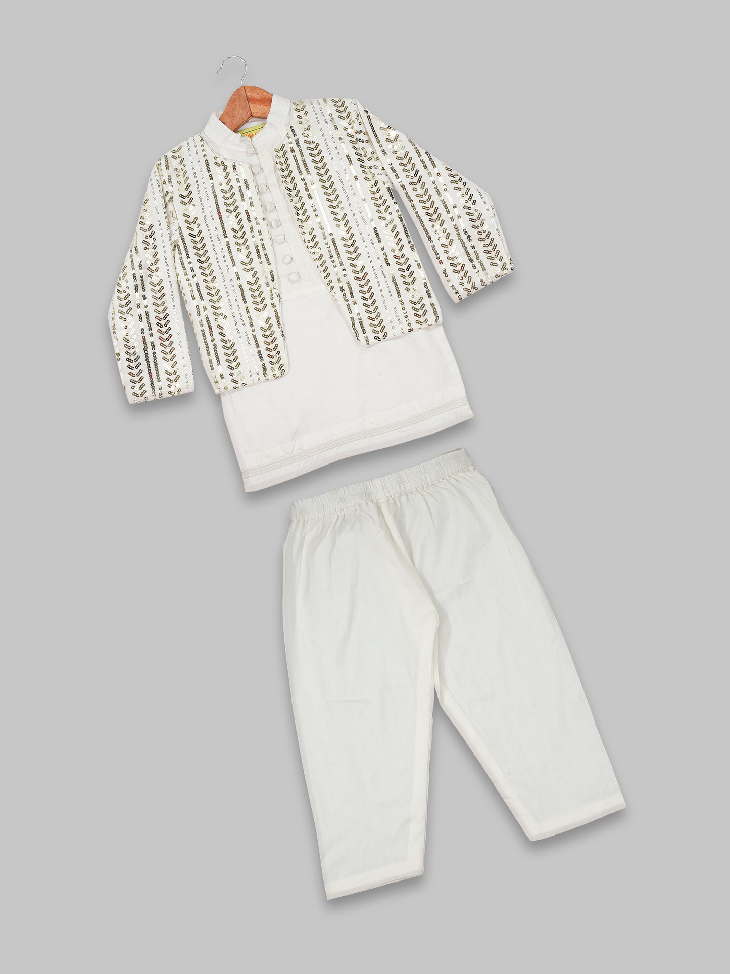 WHITE KURTA PYJAMA WITH SEQUENCE JACKET