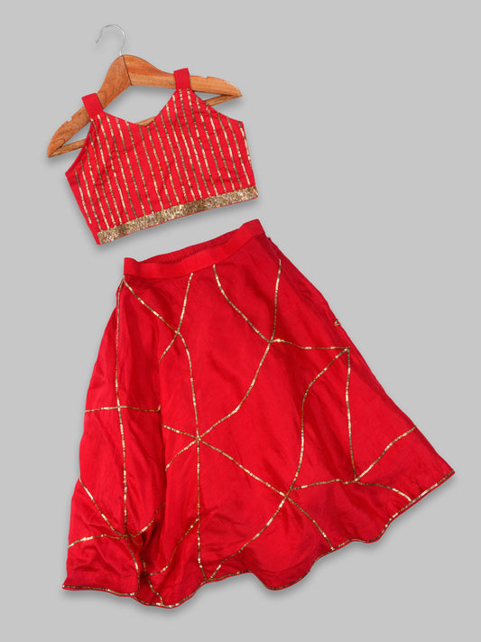 RED EMBROIDERED CROP TOP EMBROIDERY LEHENGA WITH MUSTARD YELLOW CUT  WORK NET  DUPATTA