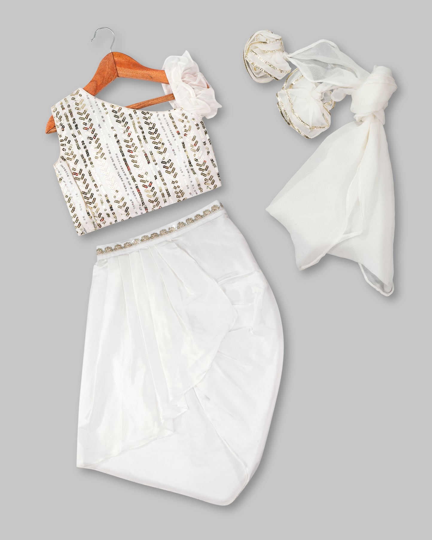 SEQUENCE  CROP TOP WITH  DHOTI  SKIRT