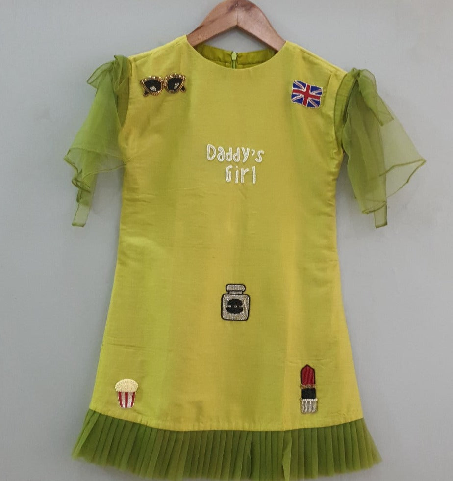 GREEN  DADDYS   GIRL EMBROIDERY   FROCK   WITH STYLISH   NET SLEEVES