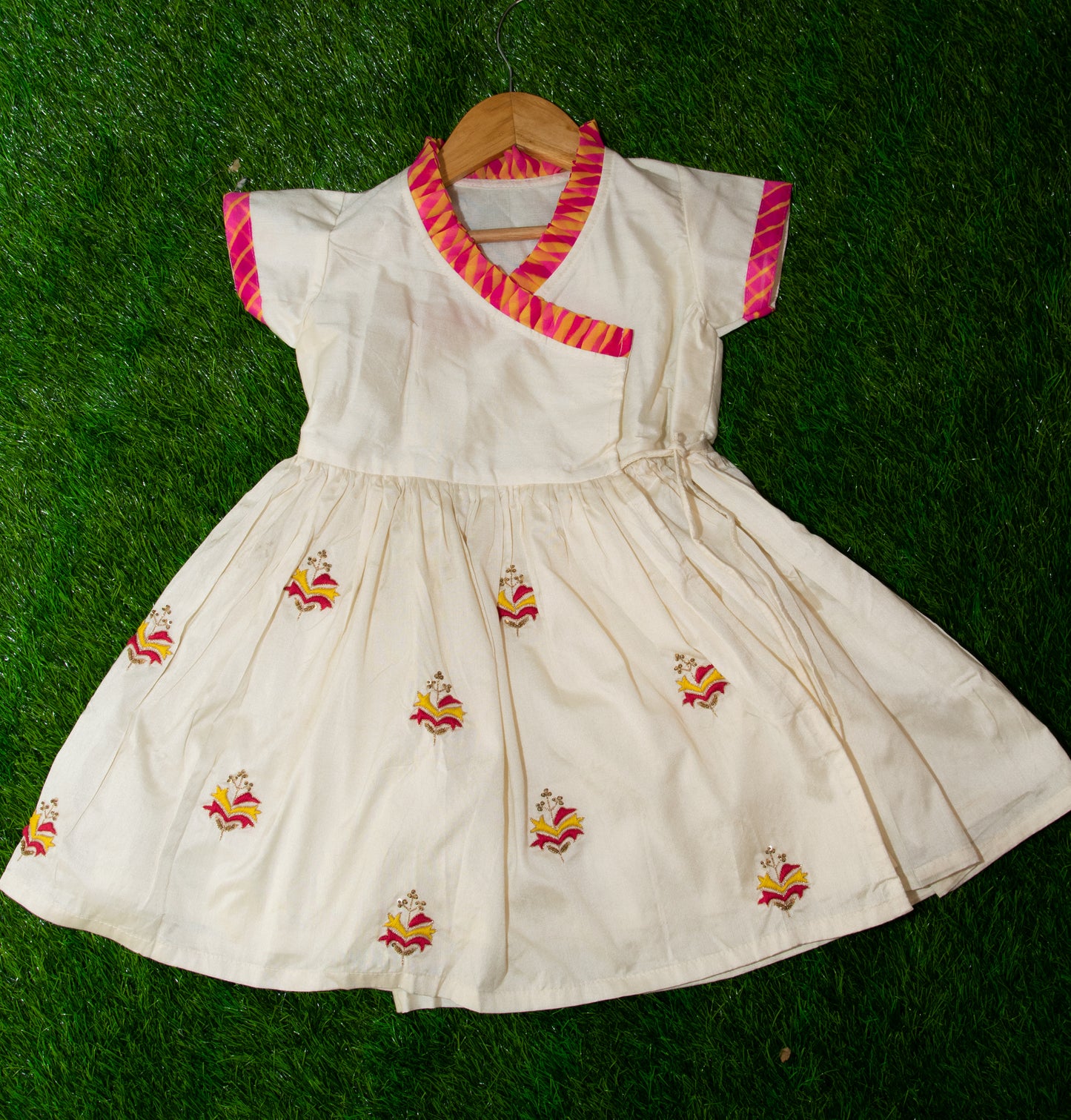 WHITE  EMBROIDERY   ANGARKHA  STYLE   FROCK