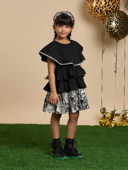 Leopard Girls Brown and Black Printed Dress with Hairband from Siblings Collection