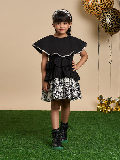 Leopard Girls Brown and Black Printed Dress with Hairband from Siblings Collection