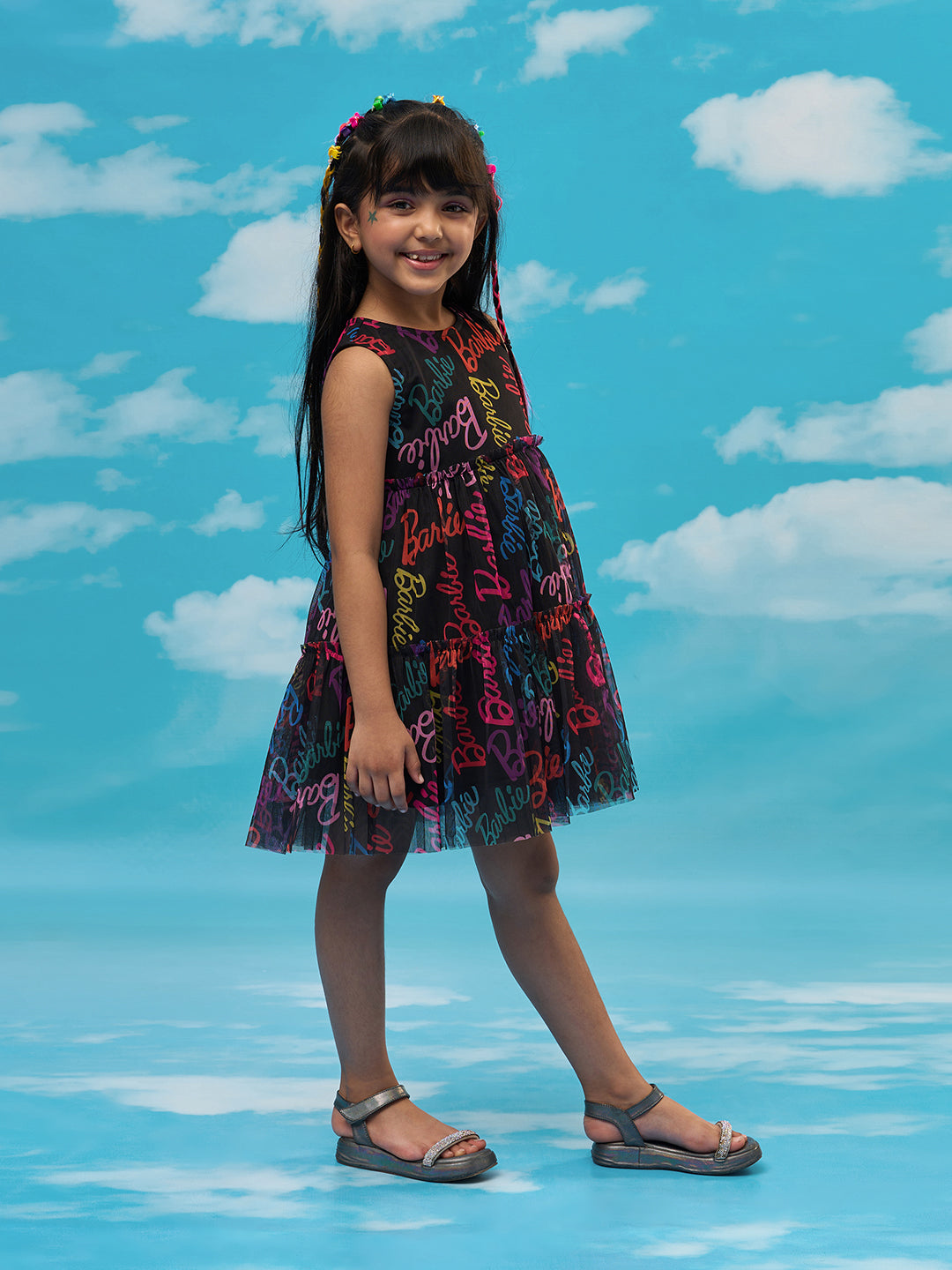 Rainbow Barbie Girls Black Fit and Flare Party Dress