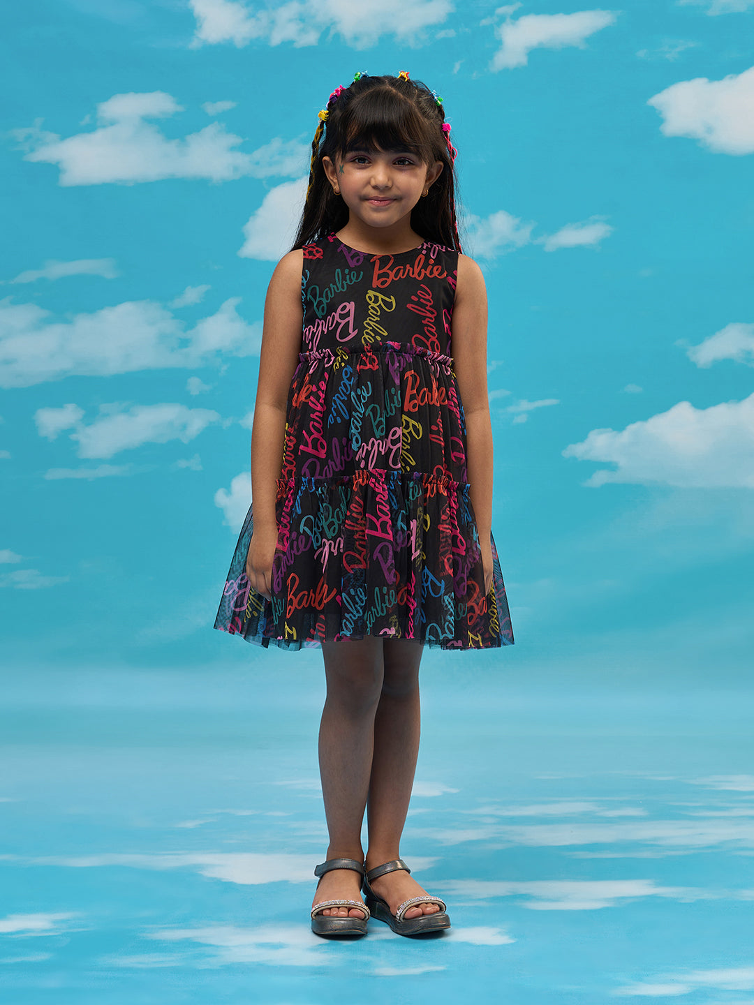 Rainbow Barbie Girls Black Fit and Flare Party Dress