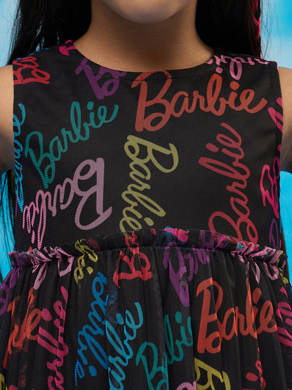 Rainbow Barbie Girls Black Fit and Flare Party Dress